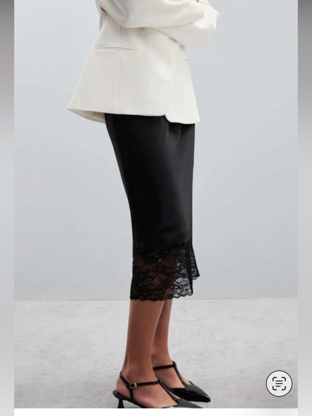 Classic Black Midi Skirt with Lace Hem and Elastic Band